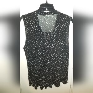 Siren Lily Black Sleeveless V-Neck Tank with White Floral Print